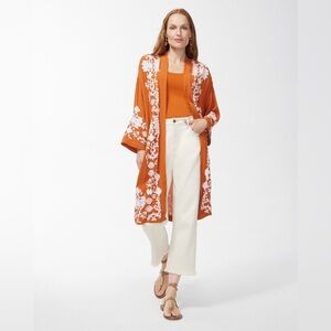 Chicos embroidered long line kimono cardigan.
